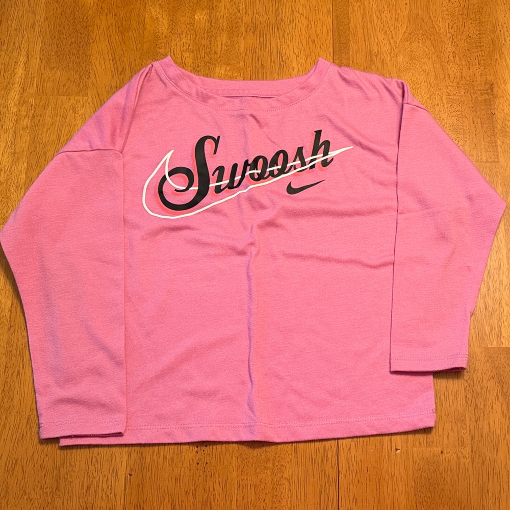 Nike Pink ‘Swoosh’ Crewneck Shirt and Black Nylon Pant Outfit
